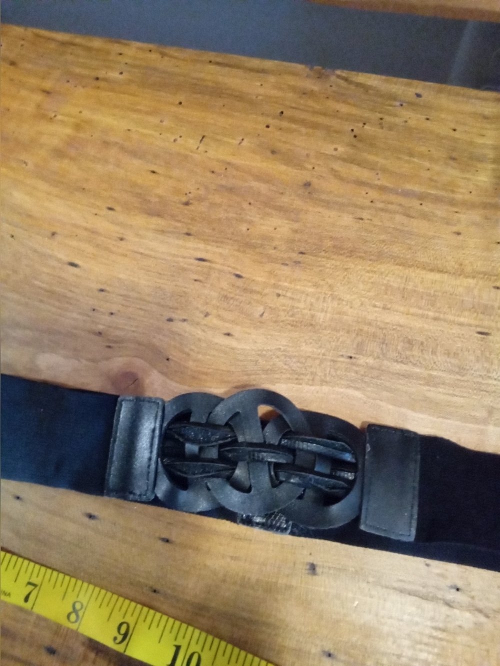 Black Elastic Wide Band w/Woven Faux Leather Accent Buckle Belt  29" Flat